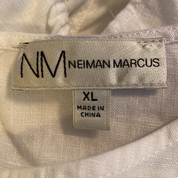Neiman Marcus 100% Linen Blouse Women’s Size XL White Ruffled Cold Shoulder - Picture 9 of 11